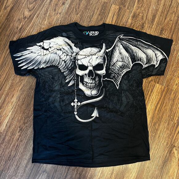 Liquid Blue Skull Emo Grunge AOP Deadstock Tshirt Extra Large - Picture 1 of 5